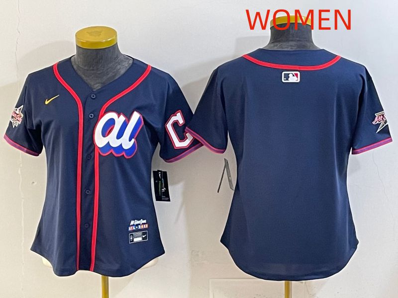 Women 2025 Cleveland Indians Blank Drak Blue All star Nike MLB Jersey style 01